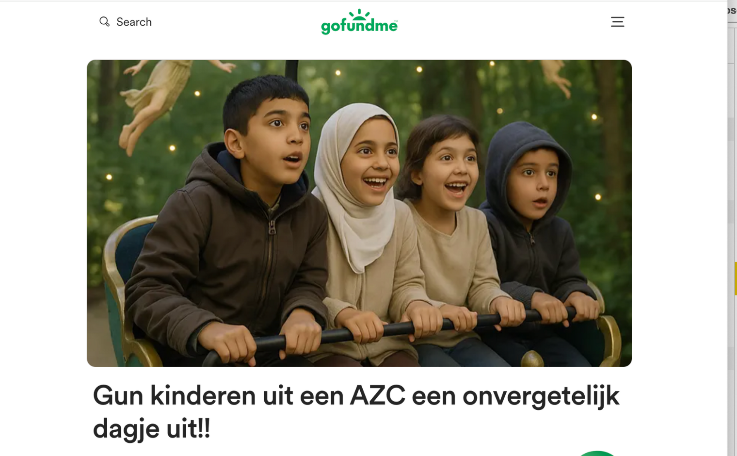 Voorpagina van de GoFundMe-crowdfundingsactie voor het Efteling-uitje