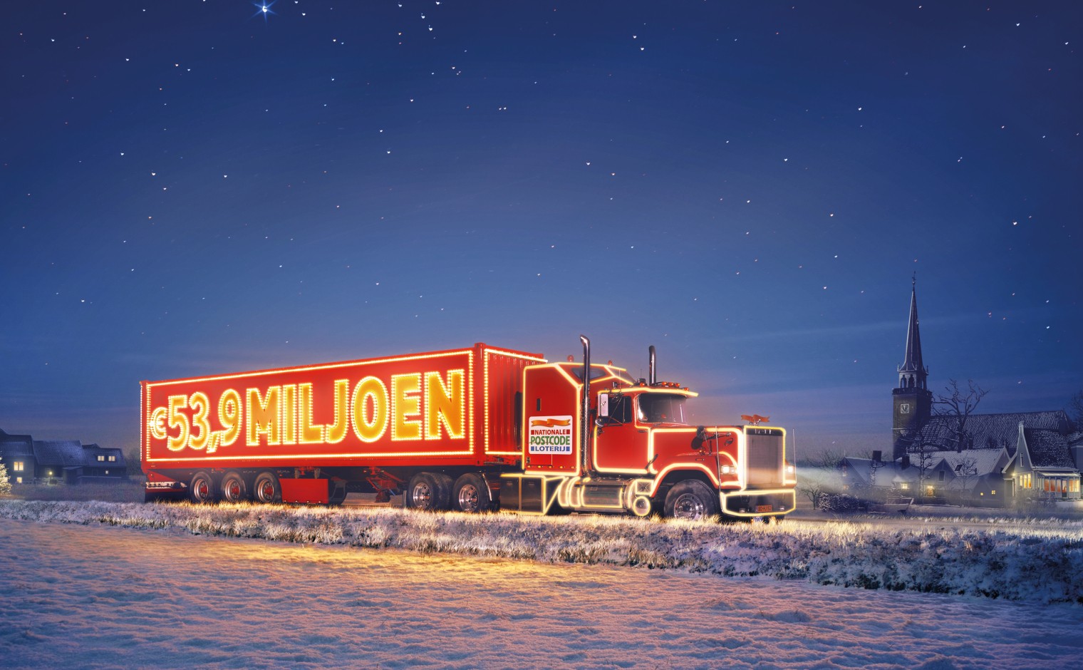 De kanjertruck van de PostcodeLoterij, deel van de Goede Doelen Loterijen.