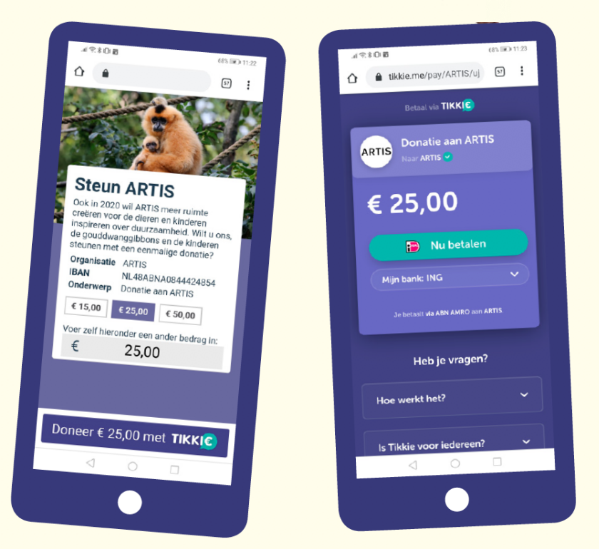 Donatie aan Artis via Tikkie.