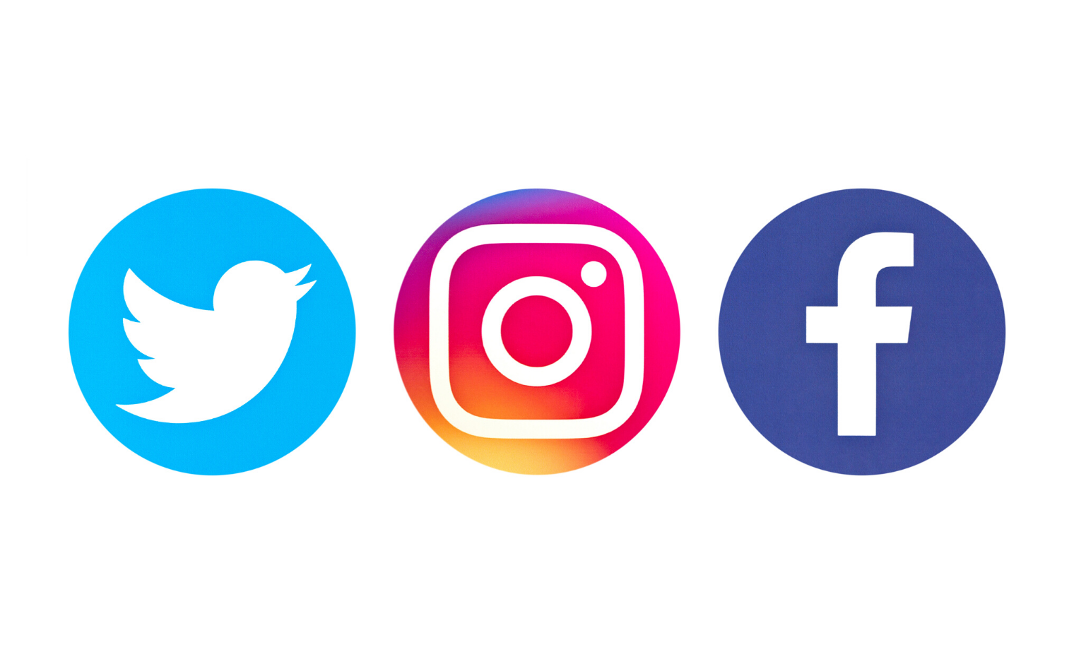 Logo's van Twitter, Instagram en Facebook.