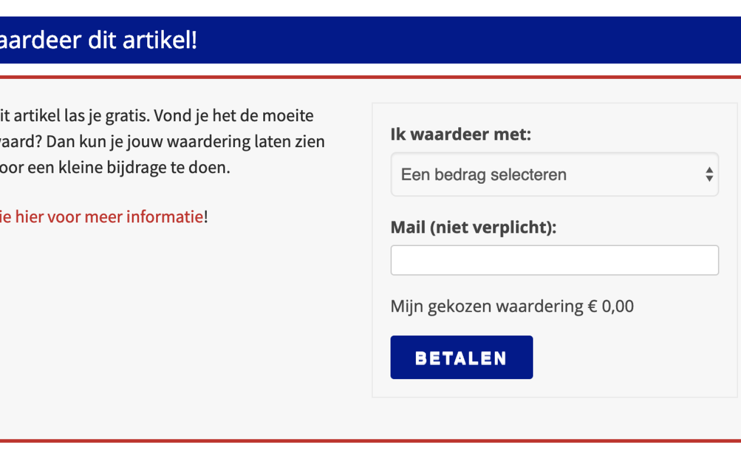 Donatiemodule op de site van Reporters Online.