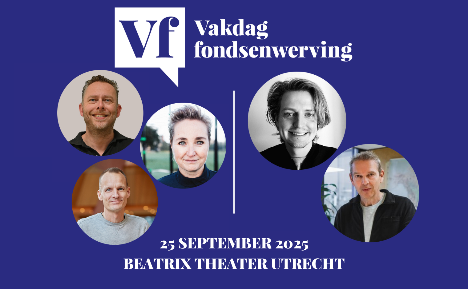 Sprekers op de Vakdag 2025: Maarten Holland (Beewan Sports), Baukje ter Huurne (NOC*NSF), Jan Tebbens (Missie H2), Wiebe Aalbers (Liliane Fonds) en Frank Theunissen (Artsen zonder Grenzen).