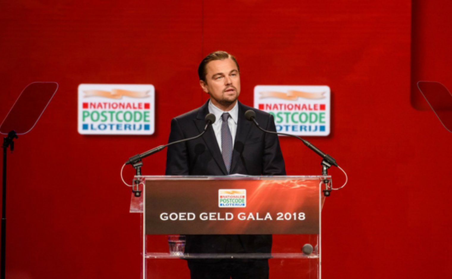 Leonardo DiCaprio spreekt op het Postcode Loterij Goed Geld Gala namens zijn Leonardo DiCaprio Foundation