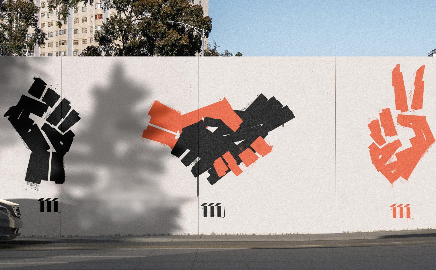 De nieuwe huisstijl en logo van 11.11.11 in graffiti op een muur.