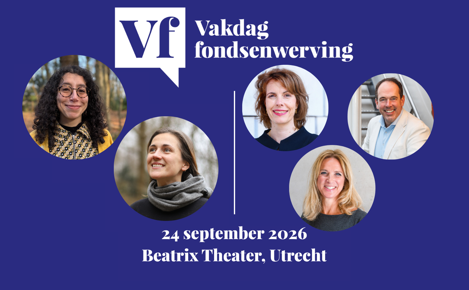 Neila Benamara, Noor Cornelissen (Stichting Rooted), Astrid Huitink (Bio Vakantieoord), John Vierhouten (Het Vakantieschip) en Manon Vollmann (Procurios) spreken op de Vakdag 2026.