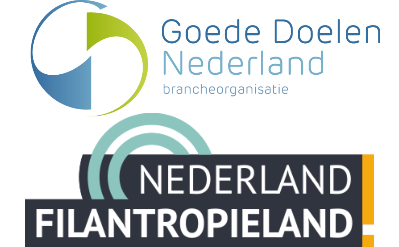 De logo's van Nederland Filantropieland & Goede Doelen Nederland