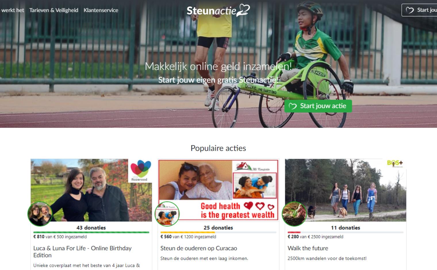 Homepage van Steunactie.nl