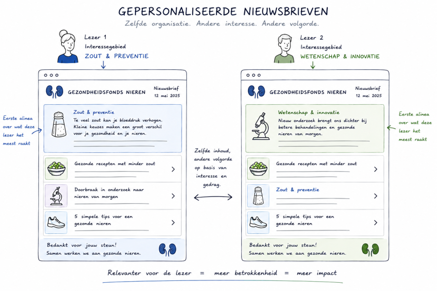 Voorbeeld van de manier waarop een nieuwsbrief gepersonaliseerd kan worden