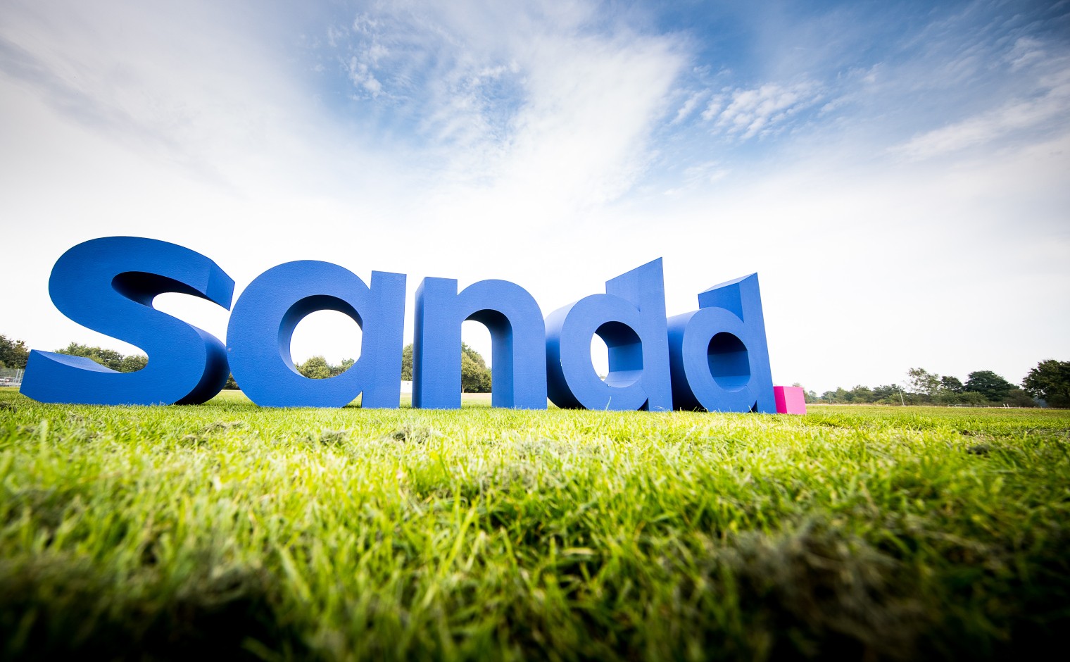 Het logo van Sandd in een grasveld.