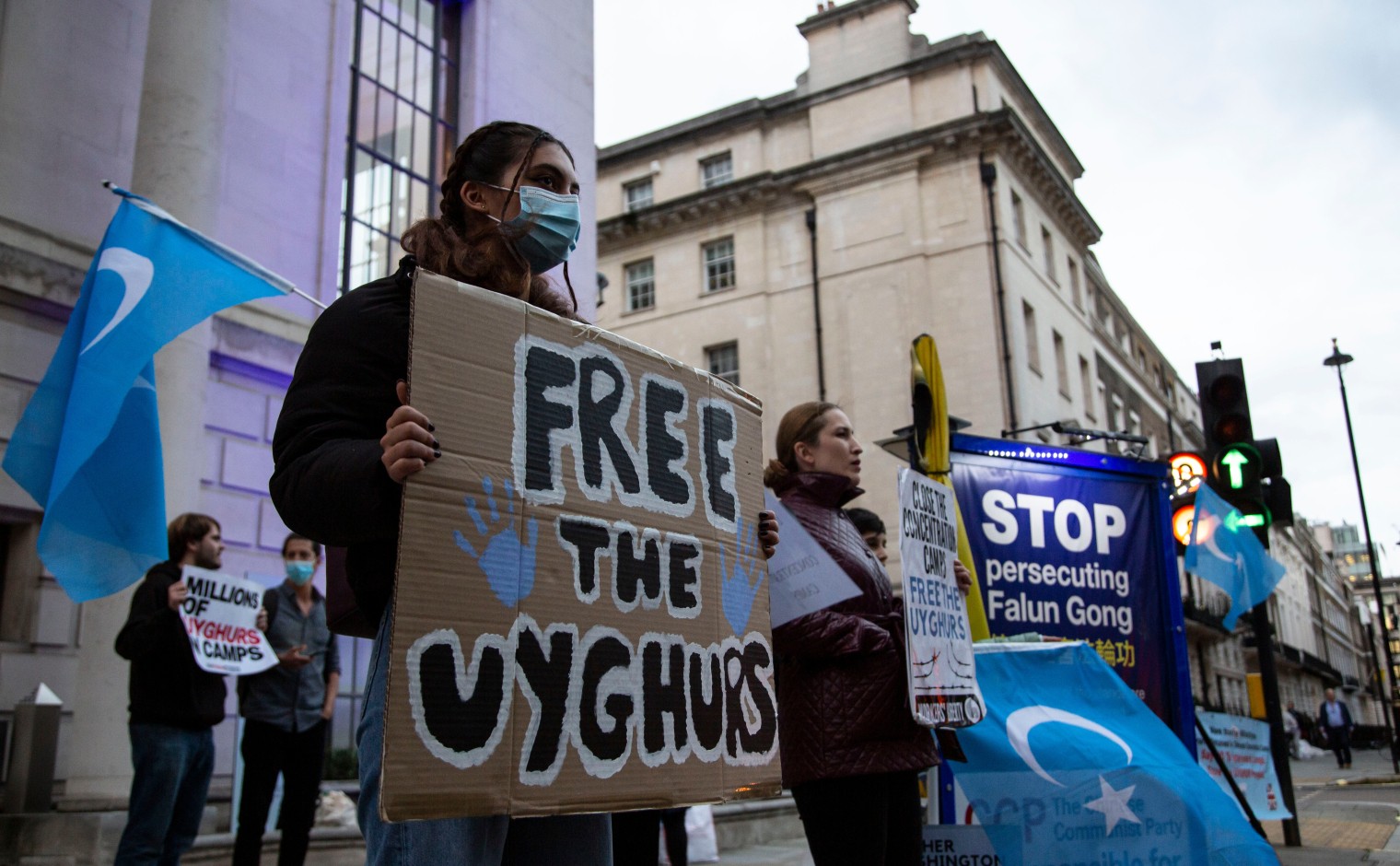 Protest tegen onderdrukking Oeigoeren in Londen, 2021