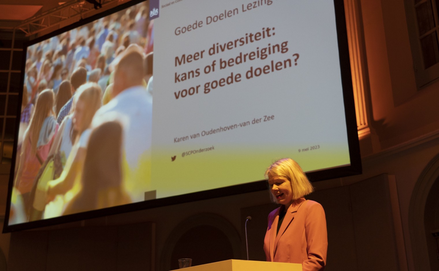 Karen van Oudenhoven hield de Goede Doelen Lezing 2023 in Felix Miritis, Amsterdam.