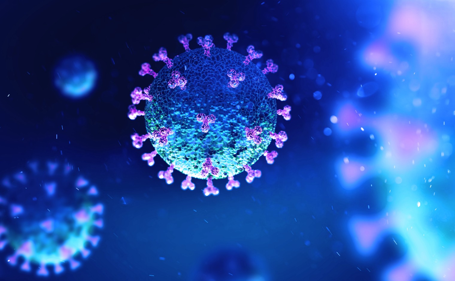 Het coronavirus onder een microscoop.