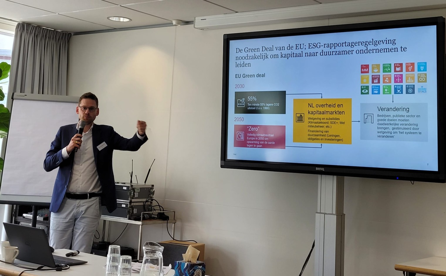 ESG-expert Marcus Looijenga (PwC) spreekt tijdens de Seminar 'Actuele Ontwikkelingen Filantropie' 2024 (6 juni)