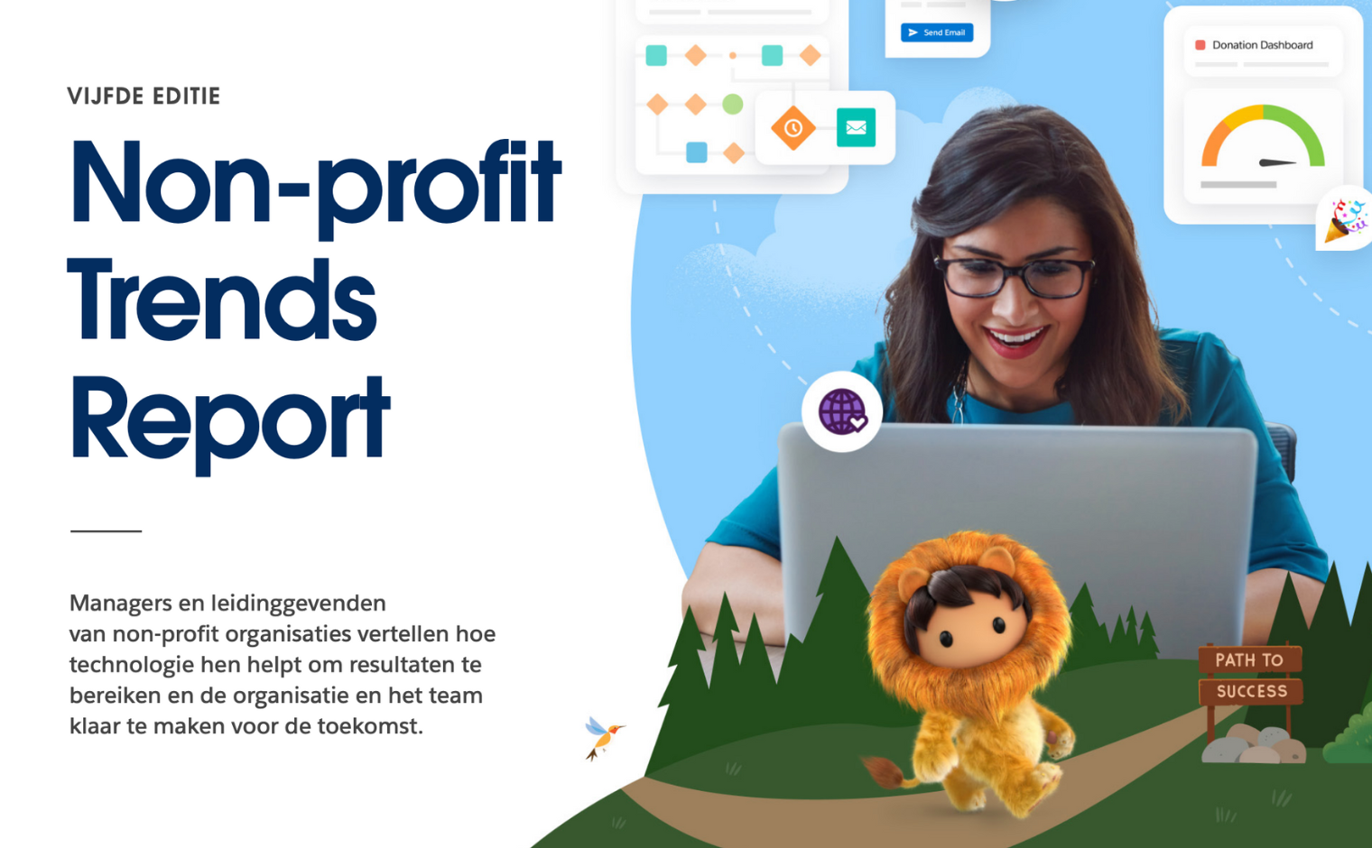 De cover van het Non-profit Trends Report, 5th edition, van Salesforce.org.