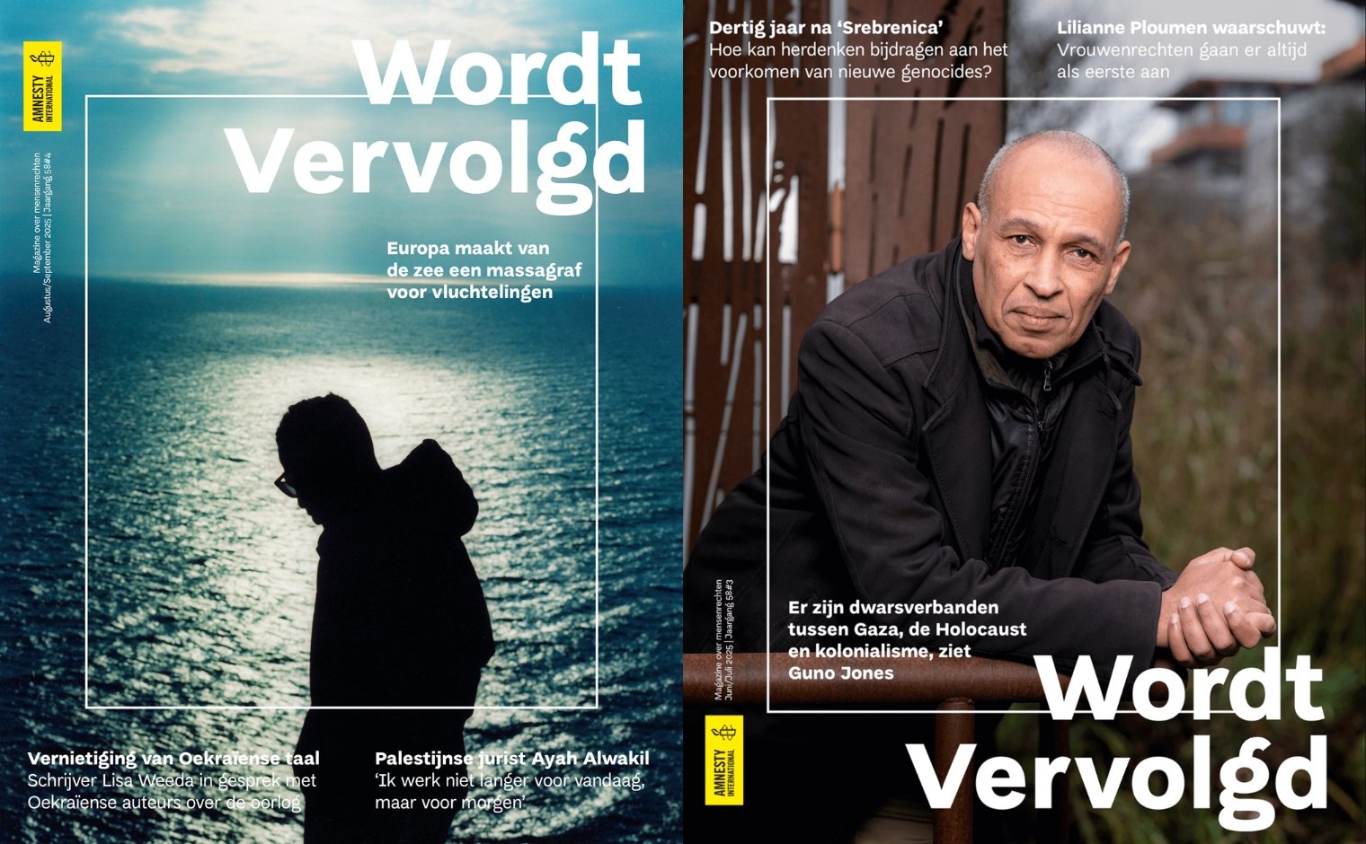 Twee recente covers van Wordt Vervolgd, het mensenrechtenmagazine van Amnesty International