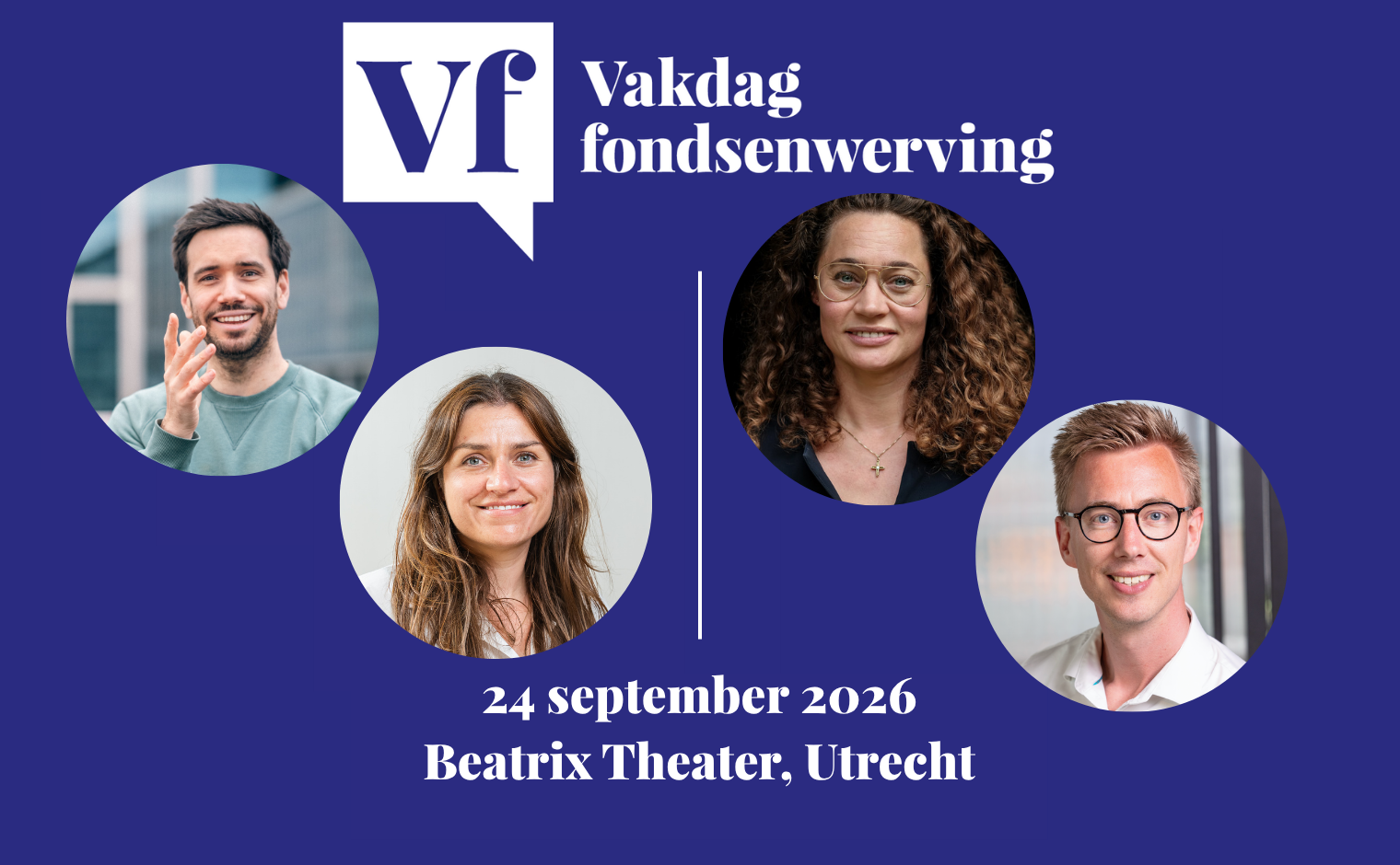 Joyce Browaeys, Kim Vercruysse (beide The Fundraising Collective), Hiske Gude (ZOA) en Ruben Schuring (Cobra CRM) spreken op de Vakdag 2026.