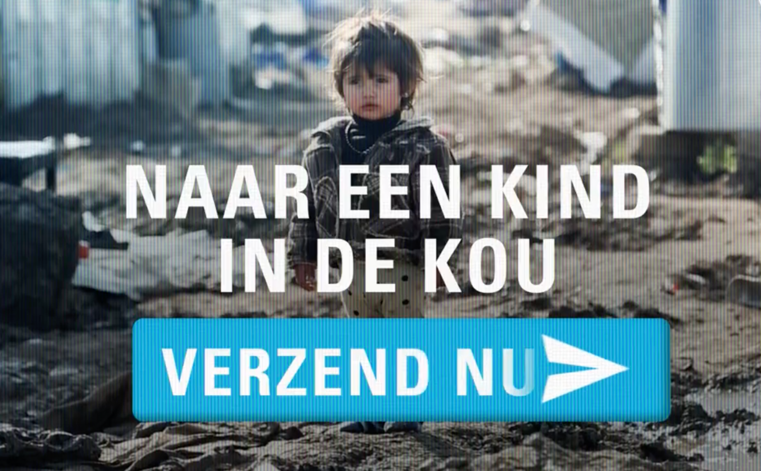 Still uit spotje campagne 'Verzend Nu' van UNICEF, december 2021.