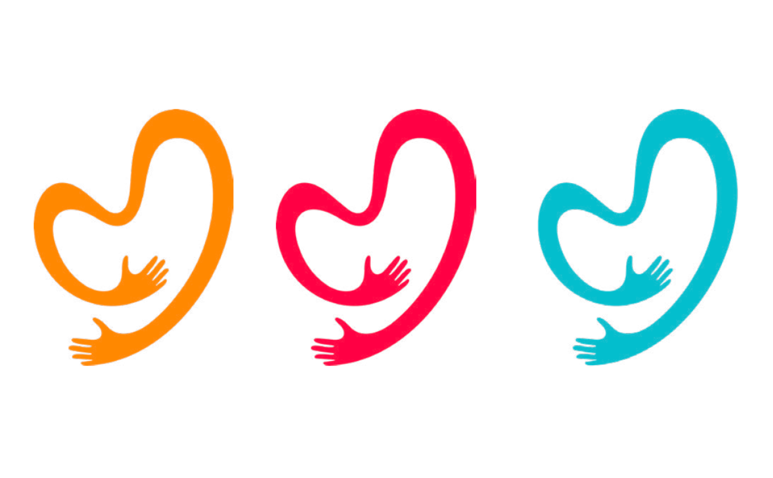 Het nieuwe logo van GivingTuesday (2023), in oranje, rood en blauw: knuffelende armpjes in hartvorm.