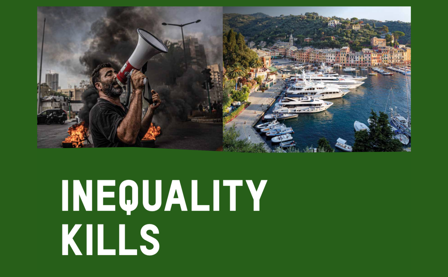 Gedeelte van de cover van het rapport 'Inequality Kills' van Oxfam Novib, 2022.