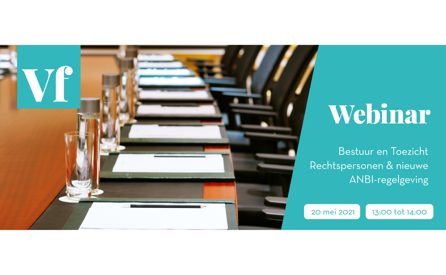 Afbeelding met boardroom tafel en informatie webinar Wbtr op 20 mei 2021