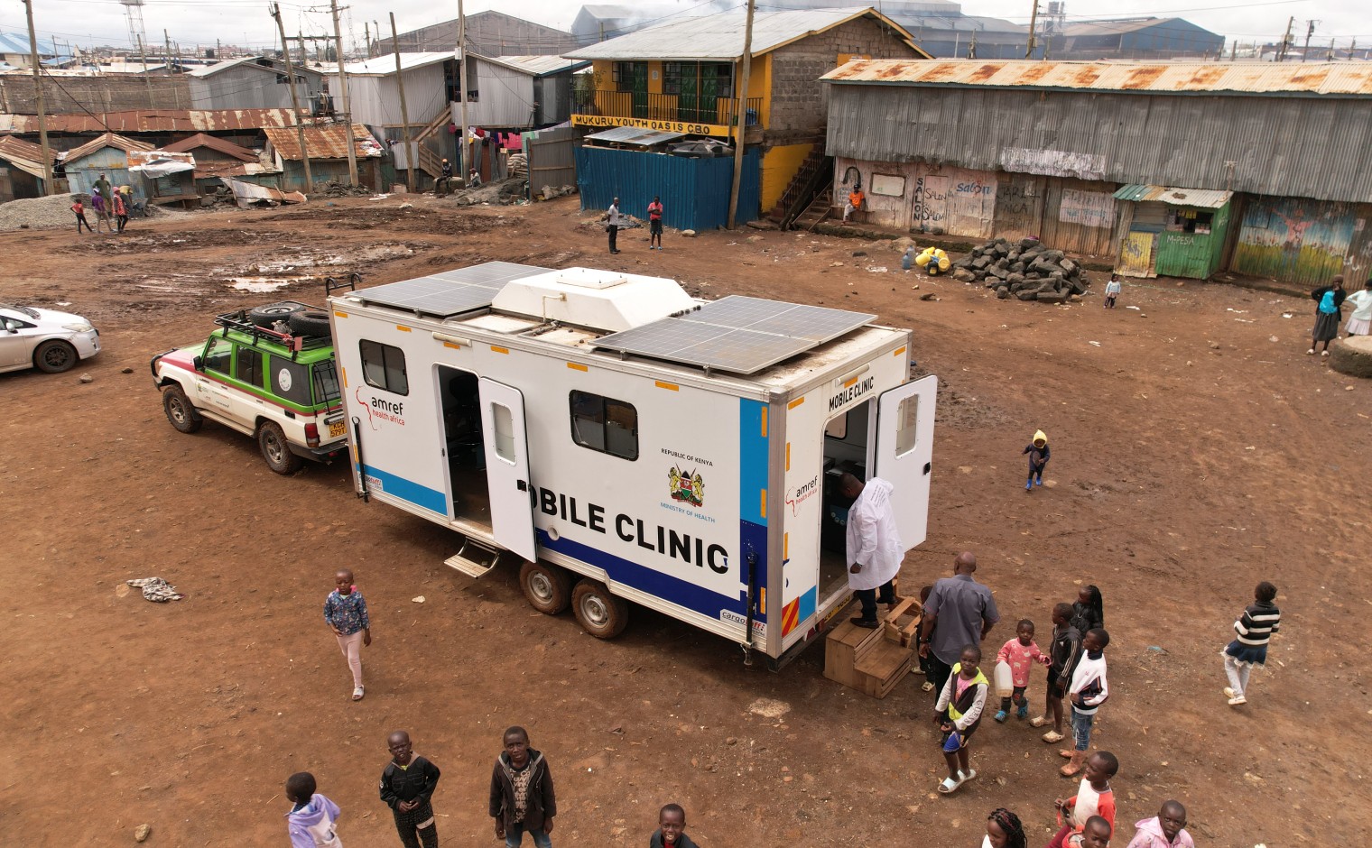 Mobiele kliniek van Amref Flying Doctors in Kenia.