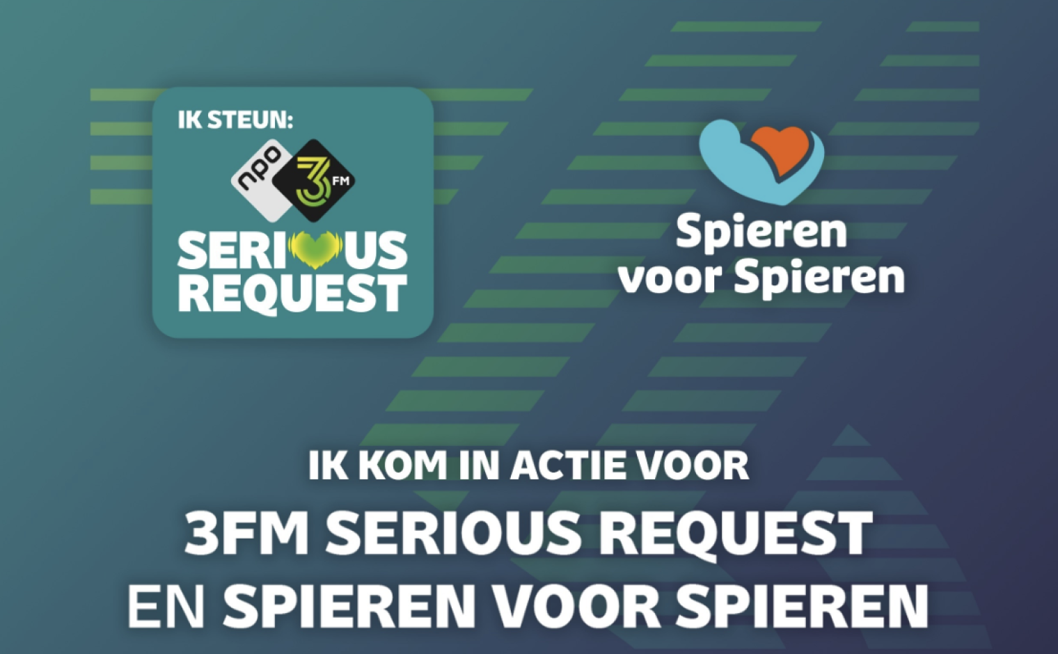 Promotieposter van 3FM Serious Request 2025, voor Spieren voor Spieren.