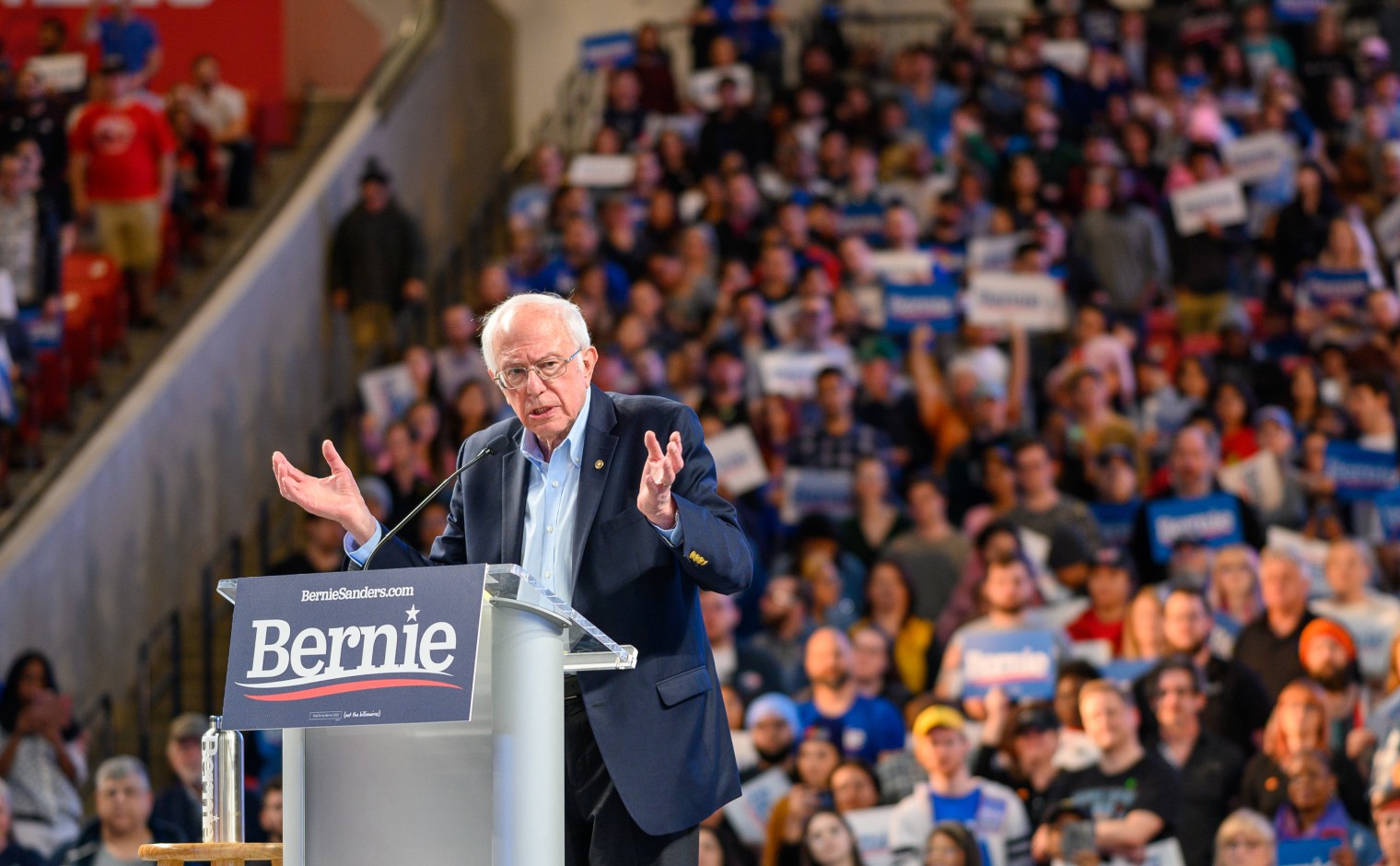 Bernie Sanders tijdens een campagnebijeenkomst in 2020.
