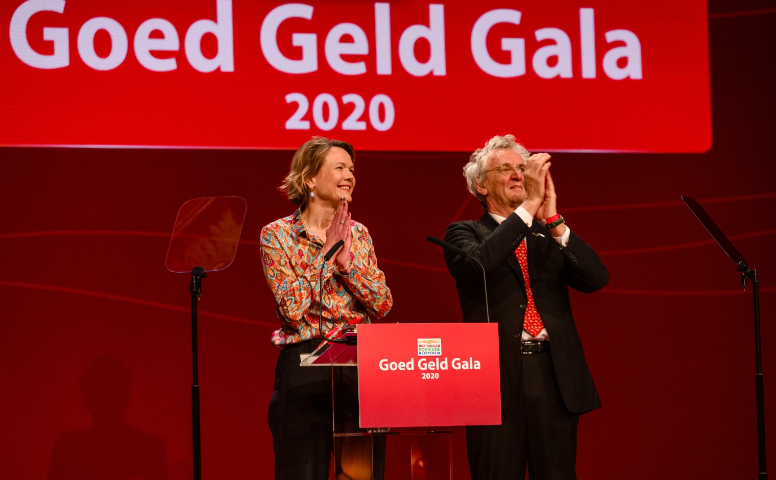 Sigrid van Aken en Boudewijn Poelmann tijdens het Goed Geld Gala 2020